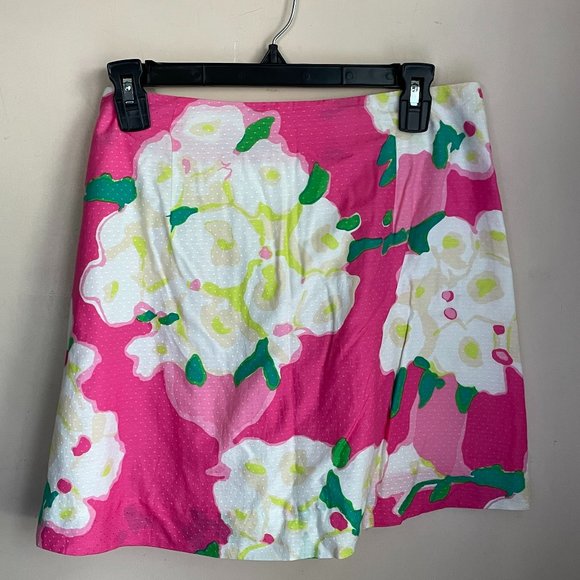 Lilly Pulitzer Pink Pleated Skirt 4 Floral Flower Cotton Caldwell Diddy - Picture 3 of 8